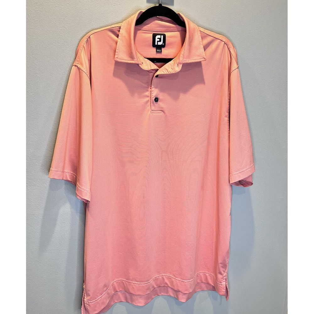FootJoy FJ Polo Golf Shirt Titleist Orange Striped Mens Size Large Embroidered